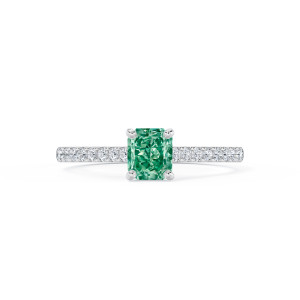 DB Classic Trio Diamond Ring 0.83 carat Radiant-cut Fancy Vivid Bluish Green and Trilliant Diamonds