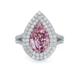 Aura Double Halo Ring 2.13 carat Pear-shaped Fancy Intense Purplish Pink Diamond